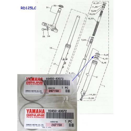 Yamaha RD125LC RZ125 Front Fork Seal Circlip x2 RD125MK1 93450-43072 free post