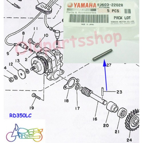 Yamaha YG1 YJ1 RD125 R3 DS7 CS3 TZ350 R5 RD250 RD350 RD400 RD350YPVS RD350LC RZ350 Oil Pump Worm Shaft Pin 93603-22028