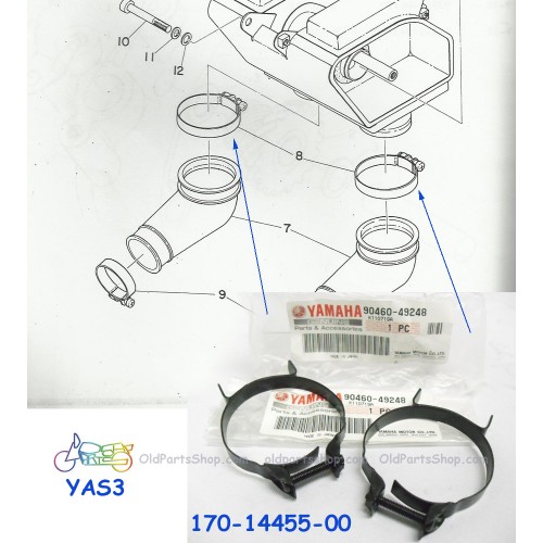 Yamaha YAS3 DS6 YDS5 YR1 YR2 YR3 LS2 Air Boot Clamp x2 NOS Air Cleaner Joint 90460-49248 free post